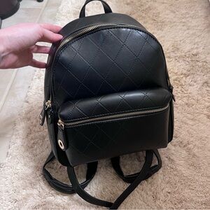 Zara Quilted Mini Backpack in Black and Gold